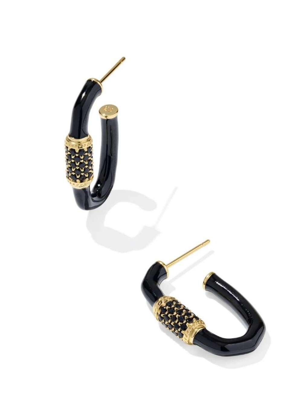 Kendra Scott Emery Enamel Hoop Earrings Gold Black Mix New